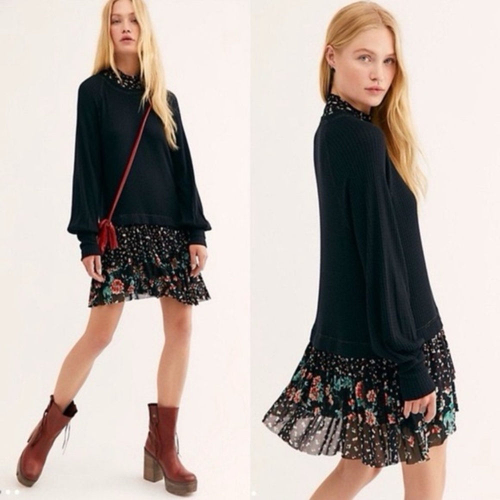 Free People Black Floral Mini Dress